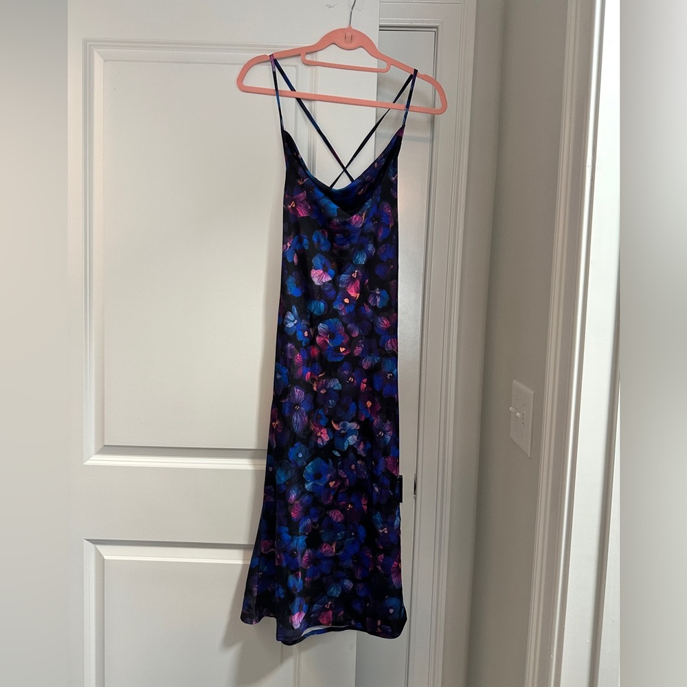 Flowy Satin, Flower-Pattern Dress